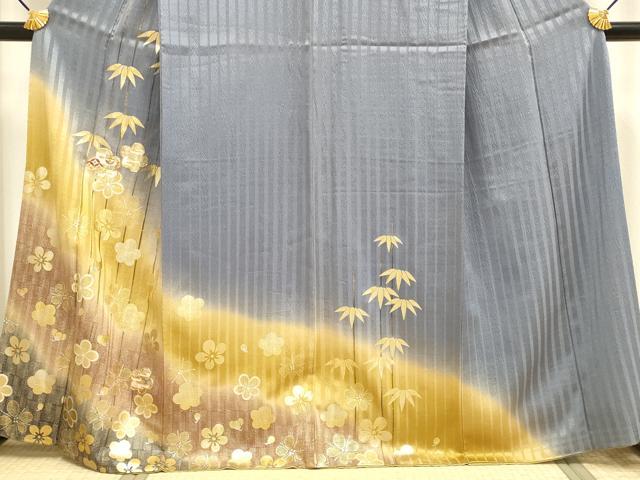 平和屋着物●訪問着　駒刺繍　笹梅文　暈し染め　金彩　正絹　逸品　DABB9767du