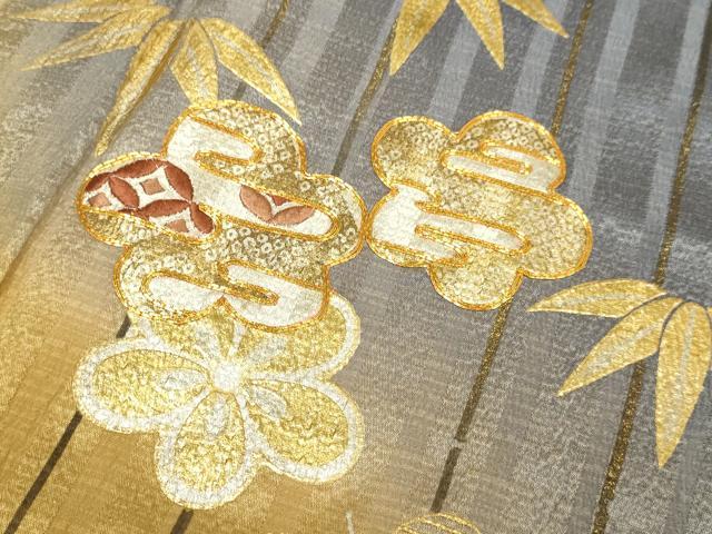 平和屋着物●訪問着　駒刺繍　笹梅文　暈し染め　金彩　正絹　逸品　DABB9767du