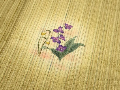 平和屋着物●訪問着　手描き　紬地　草花文　正絹　逸品　DABB9768du