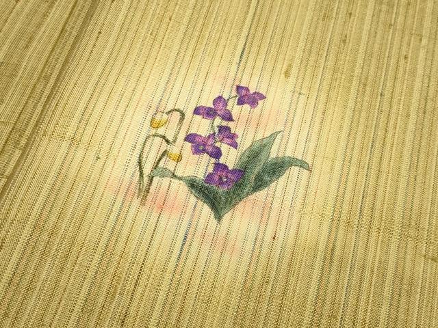 平和屋着物●訪問着　手描き　紬地　草花文　正絹　逸品　DABB9768du