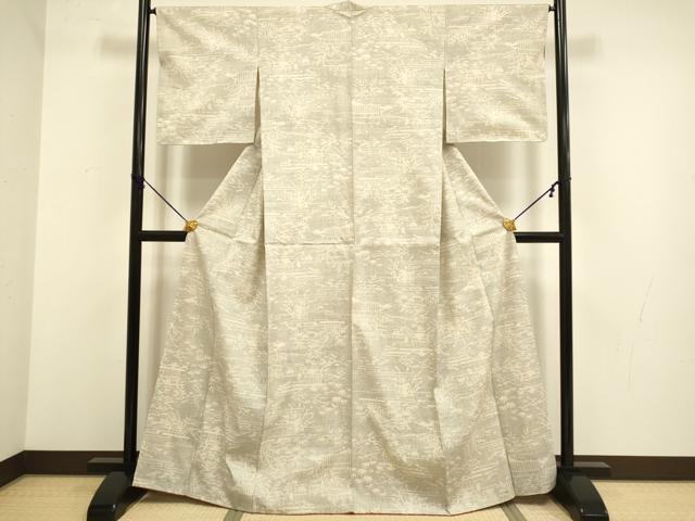 平和屋着物●本場結城紬　重要無形文化財　100亀甲　風景文　正絹　逸品　DABB9769du