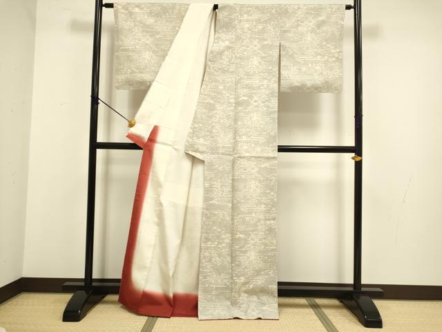 平和屋着物●本場結城紬　重要無形文化財　100亀甲　風景文　正絹　逸品　DABB9769du