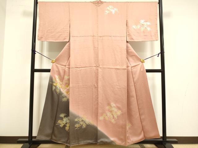 平和屋着物●訪問着　駒刺繍　松葉文　暈し染め　金彩　正絹　逸品　DABB9771du
