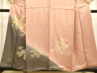 平和屋着物●訪問着　駒刺繍　松葉文　暈し染め　金彩　正絹　逸品　DABB9771du