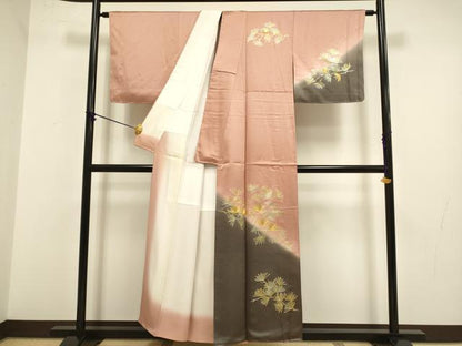 平和屋着物●訪問着　駒刺繍　松葉文　暈し染め　金彩　正絹　逸品　DABB9771du