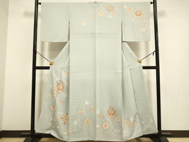 平和屋着物●訪問着 向かい鳥花絵皿文 金彩 正絹 逸品 DABB9772du