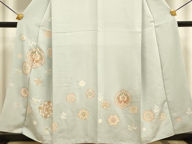 平和屋着物●訪問着 向かい鳥花絵皿文 金彩 正絹 逸品 DABB9772du