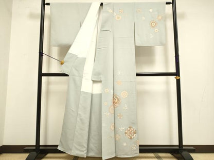 平和屋着物●訪問着 向かい鳥花絵皿文 金彩 正絹 逸品 DABB9772du