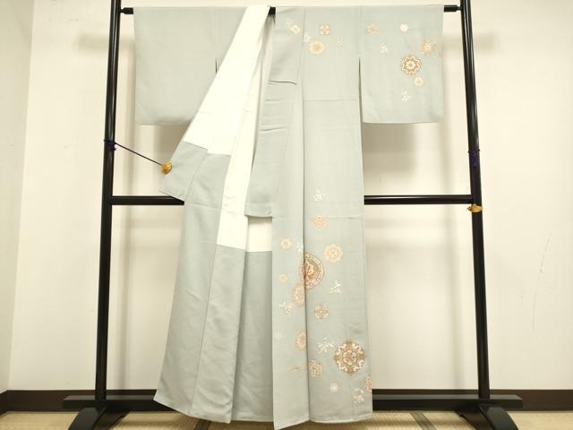 平和屋着物●訪問着 向かい鳥花絵皿文 金彩 正絹 逸品 DABB9772du