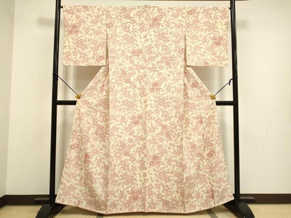 平和屋着物●上質な小紋　型染　枝花シルエット　正絹　逸品　DABB9776du