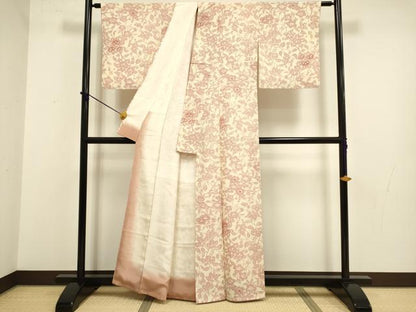 平和屋着物●上質な小紋　型染　枝花シルエット　正絹　逸品　DABB9776du