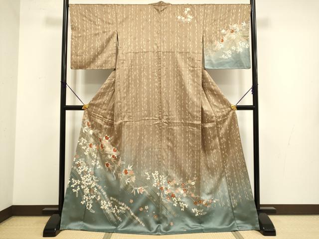 平和屋着物●訪問着　駒刺繍　枝花文　暈し染め　金彩　正絹　逸品　DABB9778du