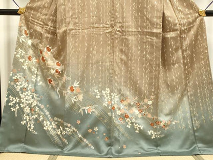 平和屋着物●訪問着　駒刺繍　枝花文　暈し染め　金彩　正絹　逸品　DABB9778du
