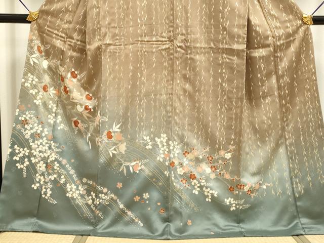 平和屋着物●訪問着　駒刺繍　枝花文　暈し染め　金彩　正絹　逸品　DABB9778du