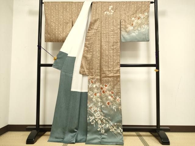 平和屋着物●訪問着　駒刺繍　枝花文　暈し染め　金彩　正絹　逸品　DABB9778du