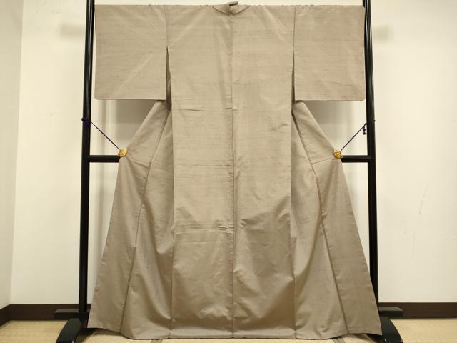 平和屋着物●結城紬　色無地　濃い白茶色　正絹　逸品　DABB9782du