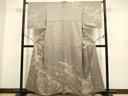 平和屋着物●訪問着　刺繍　流水花文　金彩　正絹　逸品　DABB9783du