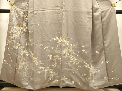 平和屋着物●訪問着　刺繍　流水花文　金彩　正絹　逸品　DABB9783du