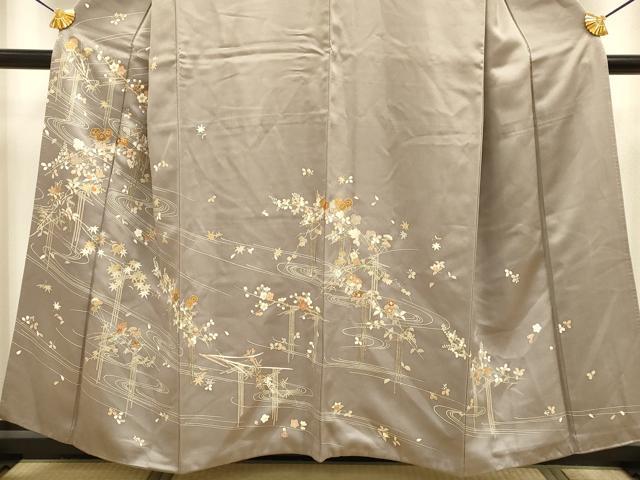 平和屋着物●訪問着　刺繍　流水花文　金彩　正絹　逸品　DABB9783du