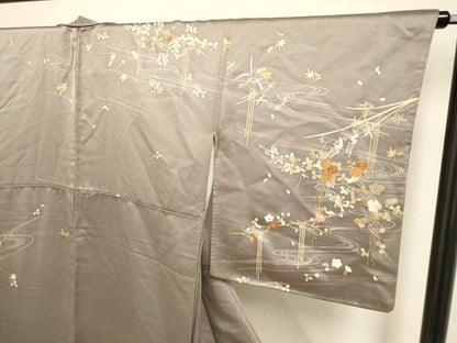平和屋着物●訪問着　刺繍　流水花文　金彩　正絹　逸品　DABB9783du