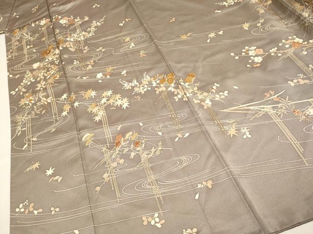 平和屋着物●訪問着　刺繍　流水花文　金彩　正絹　逸品　DABB9783du