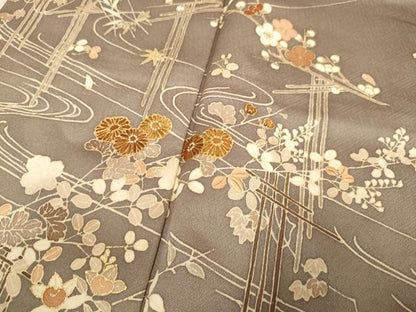 平和屋着物●訪問着　刺繍　流水花文　金彩　正絹　逸品　DABB9783du