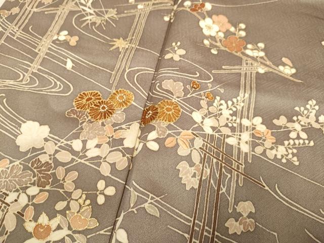 平和屋着物●訪問着　刺繍　流水花文　金彩　正絹　逸品　DABB9783du