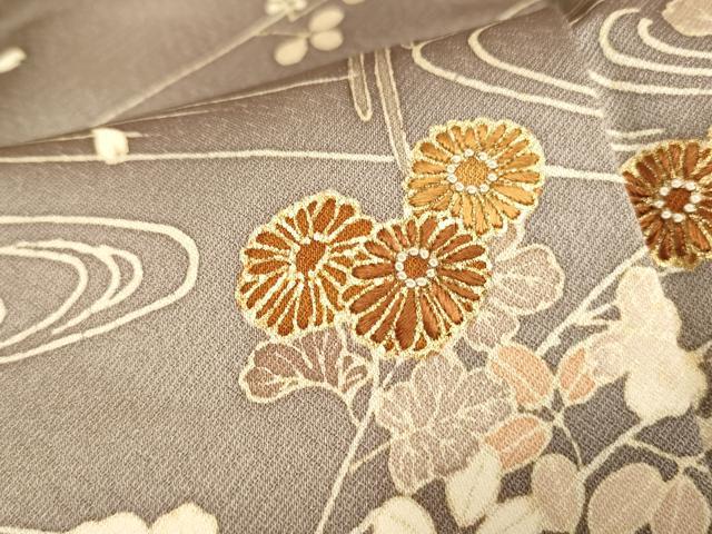 平和屋着物●訪問着　刺繍　流水花文　金彩　正絹　逸品　DABB9783du