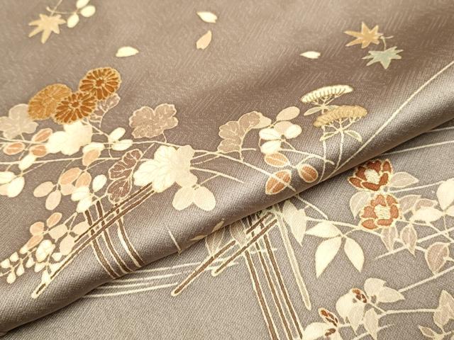 平和屋着物●訪問着　刺繍　流水花文　金彩　正絹　逸品　DABB9783du