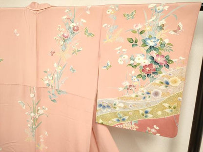 平和屋着物●訪問着 絞り 辻が花 花蝶文 暈し染め 金彩 正絹 逸品 DABB9784du
