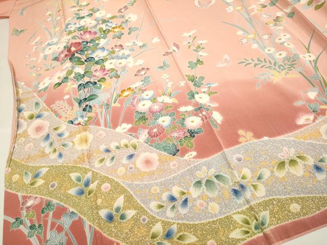 平和屋着物●訪問着 絞り 辻が花 花蝶文 暈し染め 金彩 正絹 逸品 DABB9784du