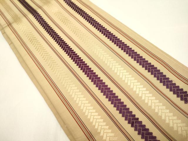 平和屋着物●本場筑前博多織 半幅帯 間道 正絹 逸品 DABB9795du