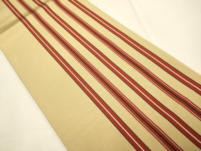 平和屋着物●本場筑前博多織　両面　半幅帯　間道　証紙付き　正絹　逸品　DABB9800du