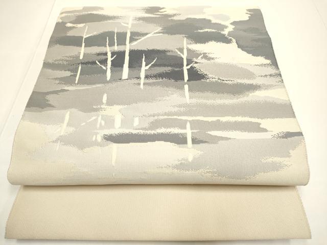 平和屋着物●爪掻き本綴れ　八寸名古屋帯　樹林文　正絹　逸品　DABB9807du