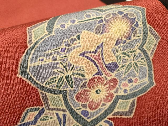 平和屋着物●九寸名古屋帯　作家物　型染　草花文　鬼しぼ縮緬　正絹　逸品　DABB9808du