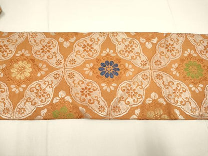 平和屋着物●アンティーク　大正ロマン　九寸名古屋帯　唐織　七宝花文　正絹　逸品　DABB9809du