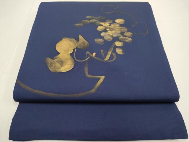 平和屋着物●塩瀬　九寸開き名古屋帯　葡萄唐草文　金彩　正絹　逸品　DABB9814du