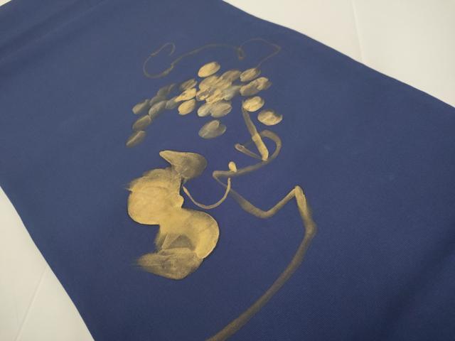 平和屋着物●塩瀬　九寸開き名古屋帯　葡萄唐草文　金彩　正絹　逸品　DABB9814du