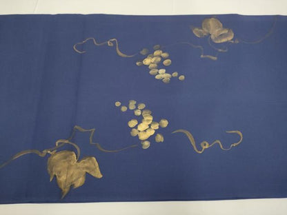 平和屋着物●塩瀬　九寸開き名古屋帯　葡萄唐草文　金彩　正絹　逸品　DABB9814du