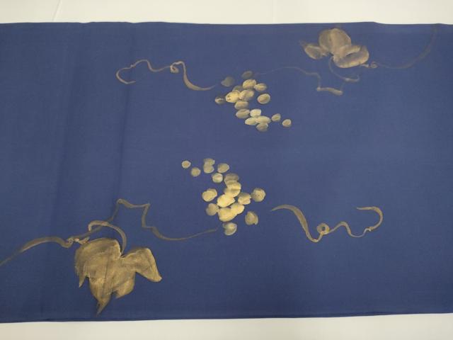 平和屋着物●塩瀬　九寸開き名古屋帯　葡萄唐草文　金彩　正絹　逸品　DABB9814du