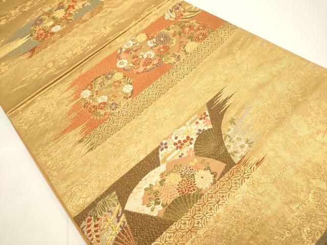 平和屋着物●西陣の名門 加納幸謹製 六通柄袋帯 吉祥扇花文 金糸 正絹 逸品 DABB9817du
