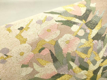平和屋着物●爪掻き本綴れ 八寸名古屋帯 色紙重ね花文 金銀糸 正絹 逸品 DABB9828du