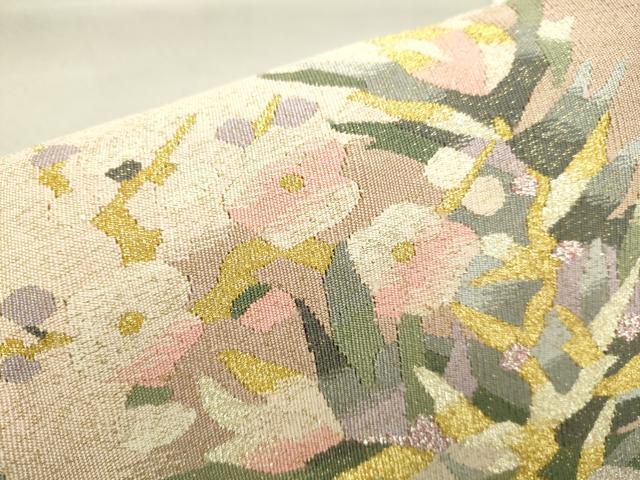 平和屋着物●爪掻き本綴れ 八寸名古屋帯 色紙重ね花文 金銀糸 正絹 逸品 DABB9828du