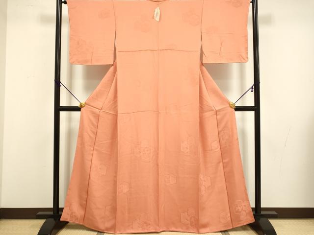 平和屋着物■上質な色無地　亀甲花鳥地紋　濃い深支子色　正絹　逸品　DABB9939du