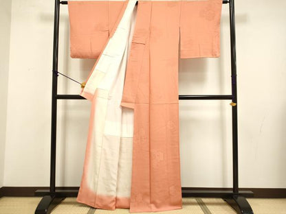 平和屋着物■上質な色無地　亀甲花鳥地紋　濃い深支子色　正絹　逸品　DABB9939du