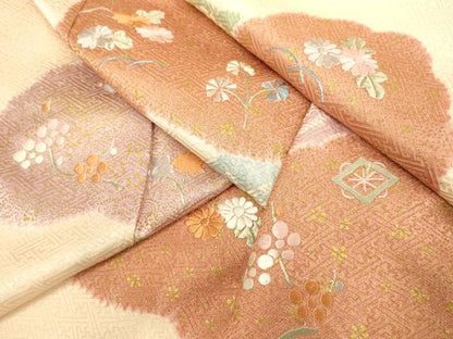 平和屋着物■訪問着　絞り　刺繍　雲取吉祥花文　金彩　正絹　逸品　DABB9942du