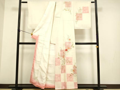 平和屋着物■訪問着　刺繍　市松花文　金彩　正絹　逸品　DABB9951du