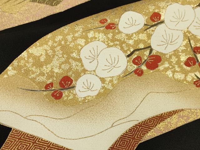 平和屋着物■豪華黒留袖　駒刺繍　地紙重ね飛鶴花文　金彩　正絹　逸品　DABB9965du
