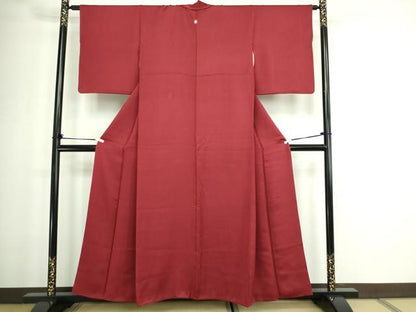 平和屋着物■上質な色無地 紗綾形地紋 濃紅色 正絹 逸品 DABC0098sf