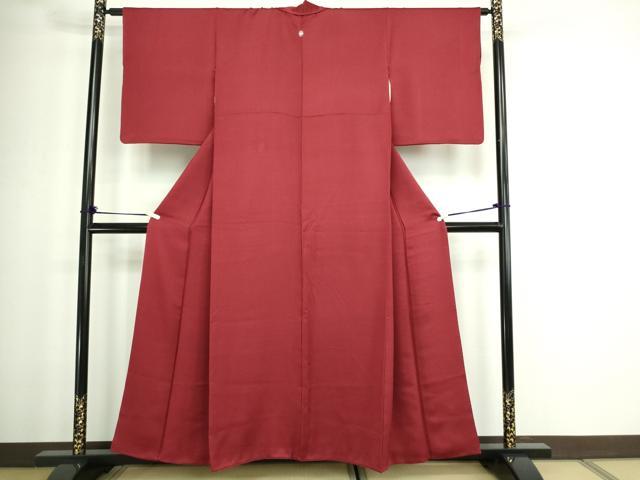 平和屋着物■上質な色無地 紗綾形地紋 濃紅色 正絹 逸品 DABC0098sf
